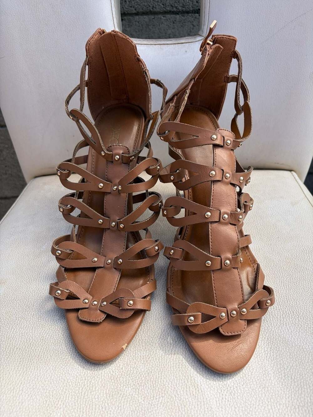 Cato Gladiator Heels Size 11 Brown Studded Strappy Sandals
